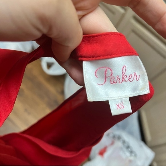 Parker Mae Red Silk Wrap Effect Top XS S1 - Picture 5 of 7